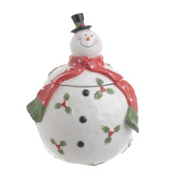 CERAMIC RELIEF COOKIE JAR ‘SNOWMAN’