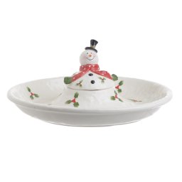 CERAMIC RELIEF PLATE W/DIP HOLDER ‘SNOWMAN’