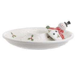 CERAMIC RELIEF PLATE W/DIP HOLDER ‘SNOWMAN’