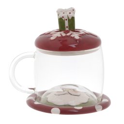 SET CERAMIC/GLASS CUP W/SAUCER AND LID ‘SANTA’