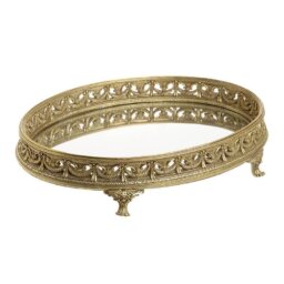 POLYRESIN TRAY W/MIRROR GOLD